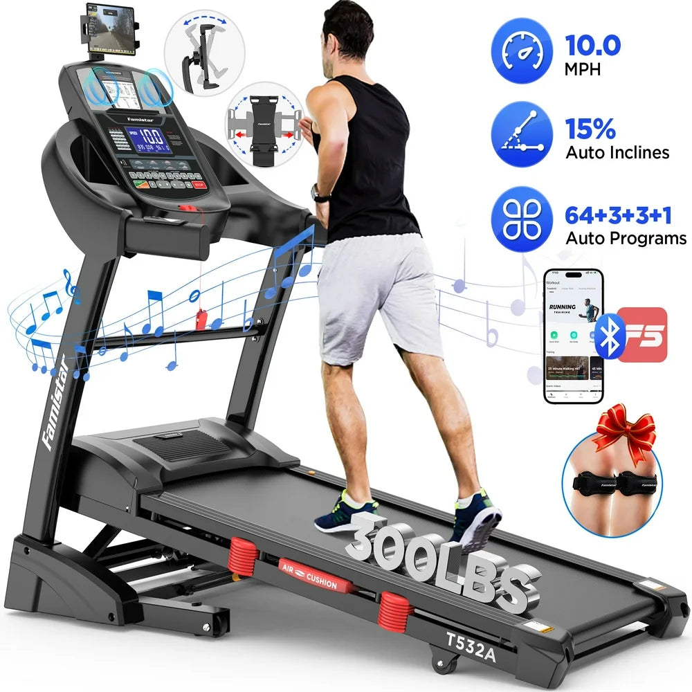 4.5HP Folding Treadmill Clearance for Home with 15 Auto Incline, Smart APP, 300Lbs, Hifi Bluetooth Speakers, 64 Programs, 10MPH Speed, Foldable Eletreadmill Running Machine, Knee Strap Gift